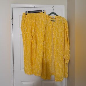 Givenchy En Plus Vintage 80s Yellow White Eclectic Long Sleeve Midi 2 pieces